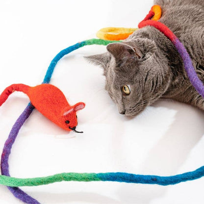 Wool Mouse Cat Toy with 6-Foot Tail (Red)