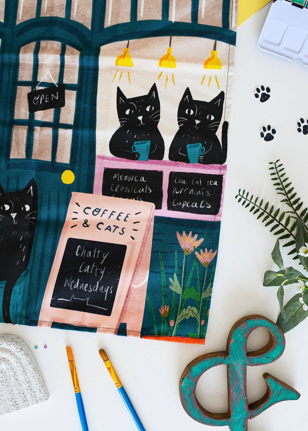 Coffee and Cats Tea Towel