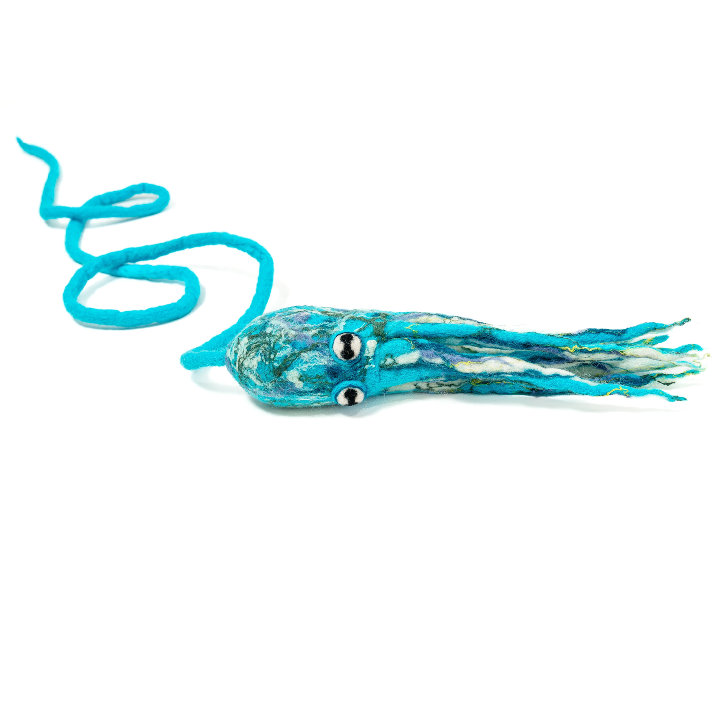Wool Octopus Cat Toy with 4-Foot Tether (Arctic Blue)