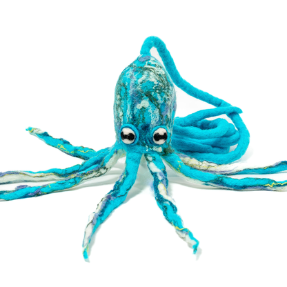 Wool Octopus Cat Toy with 4-Foot Tether (Arctic Blue)