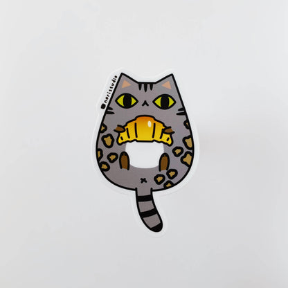 Charcoal Bengal Cat with Croissant Vinyl Sticker