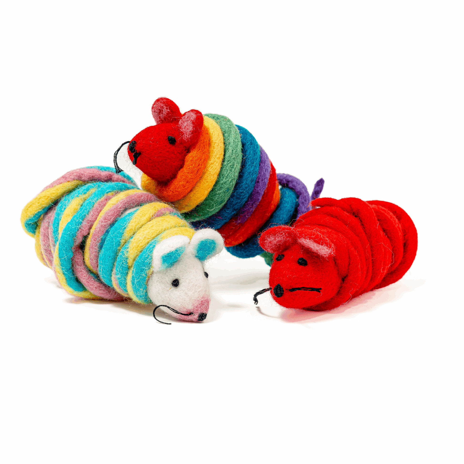 Wool Mouse Cat Toy with 6-Foot Tail (Rainbow)