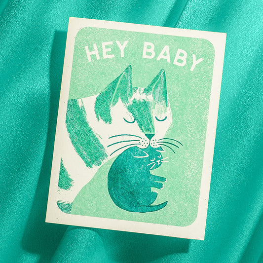 Hey Baby Cat Greeting Card for New Parents