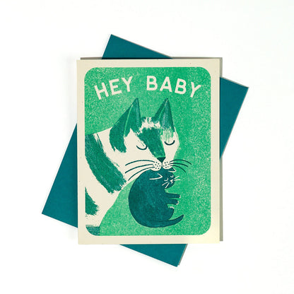 Hey Baby Cat Greeting Card for New Parents