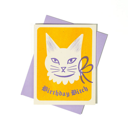 Birthday Bitch Cat Risograph Birthday Card