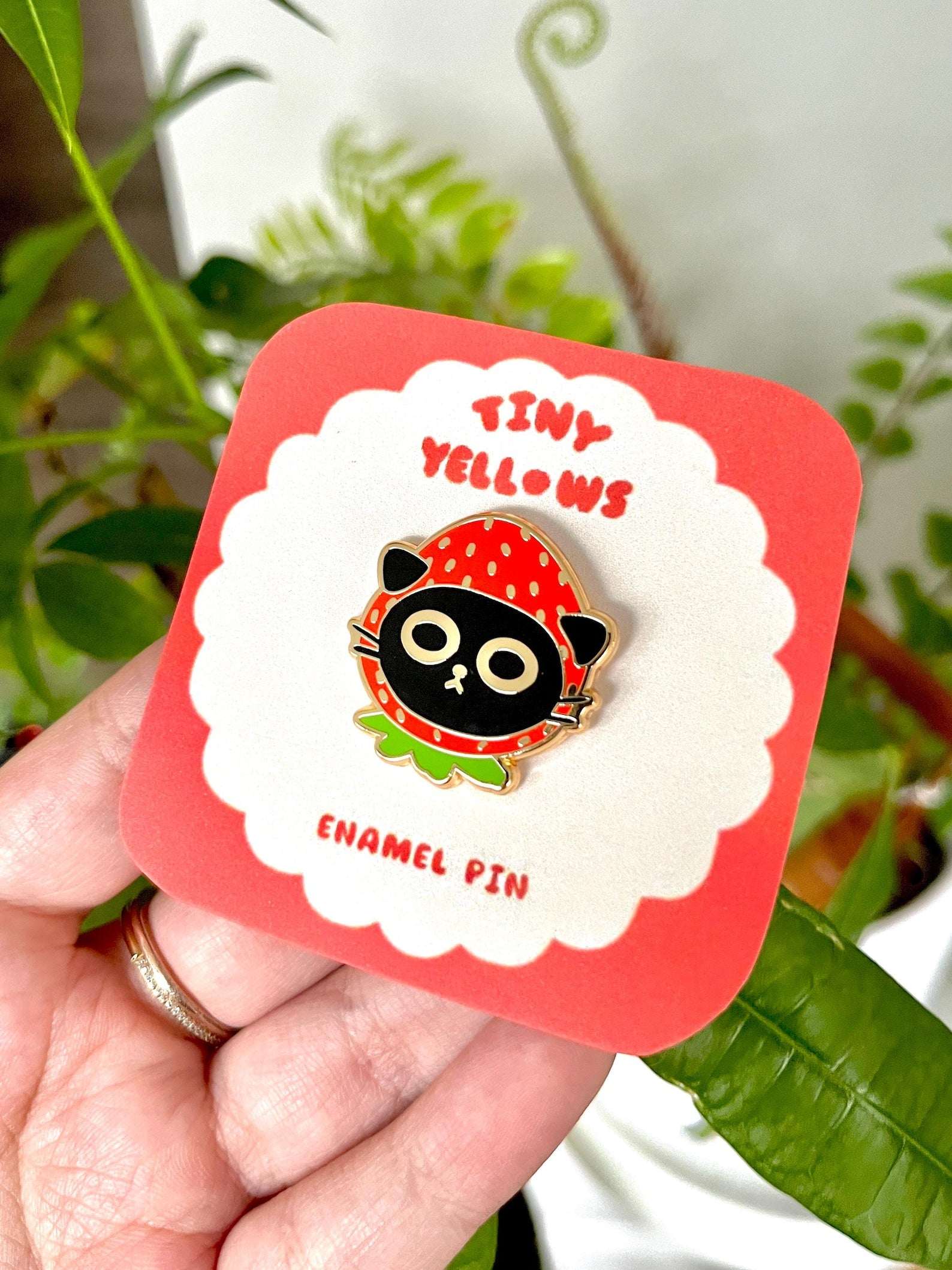 Strawberry Black Cat Enamel Pin