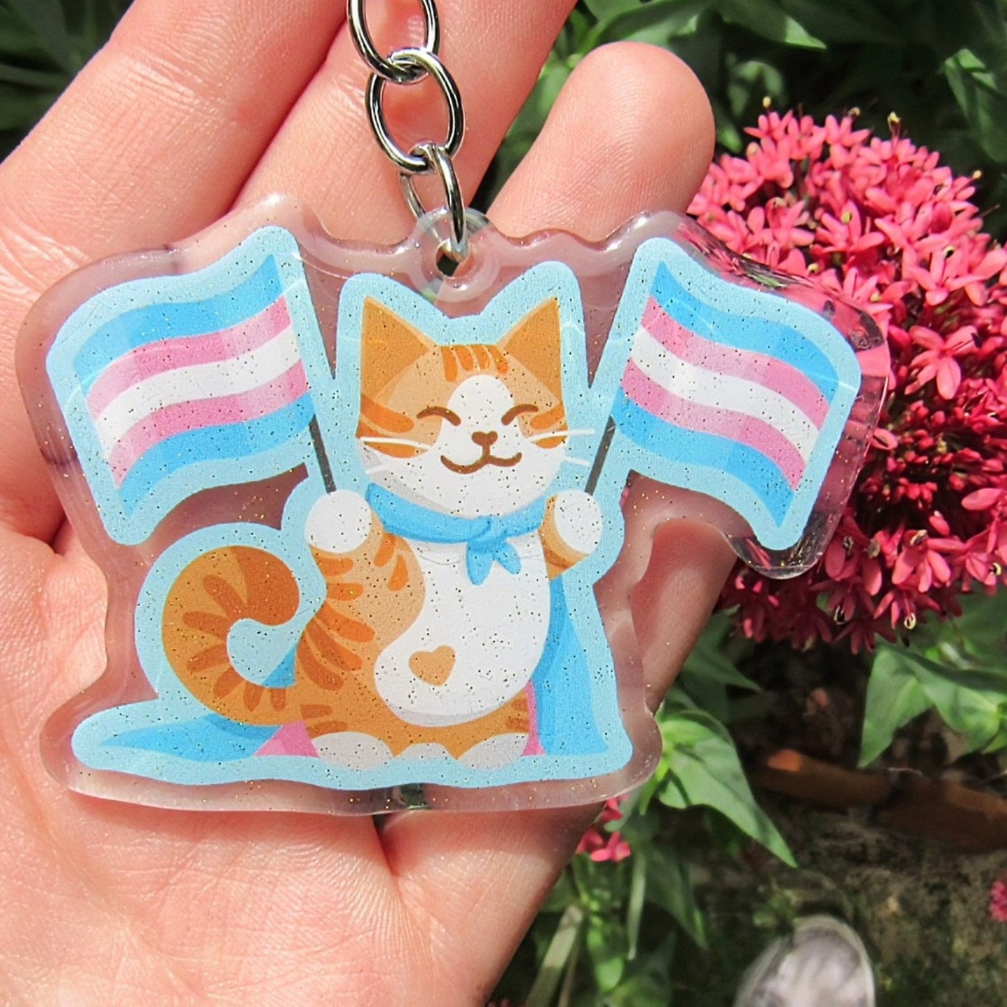 Trans Pride Flag Cat Keychain