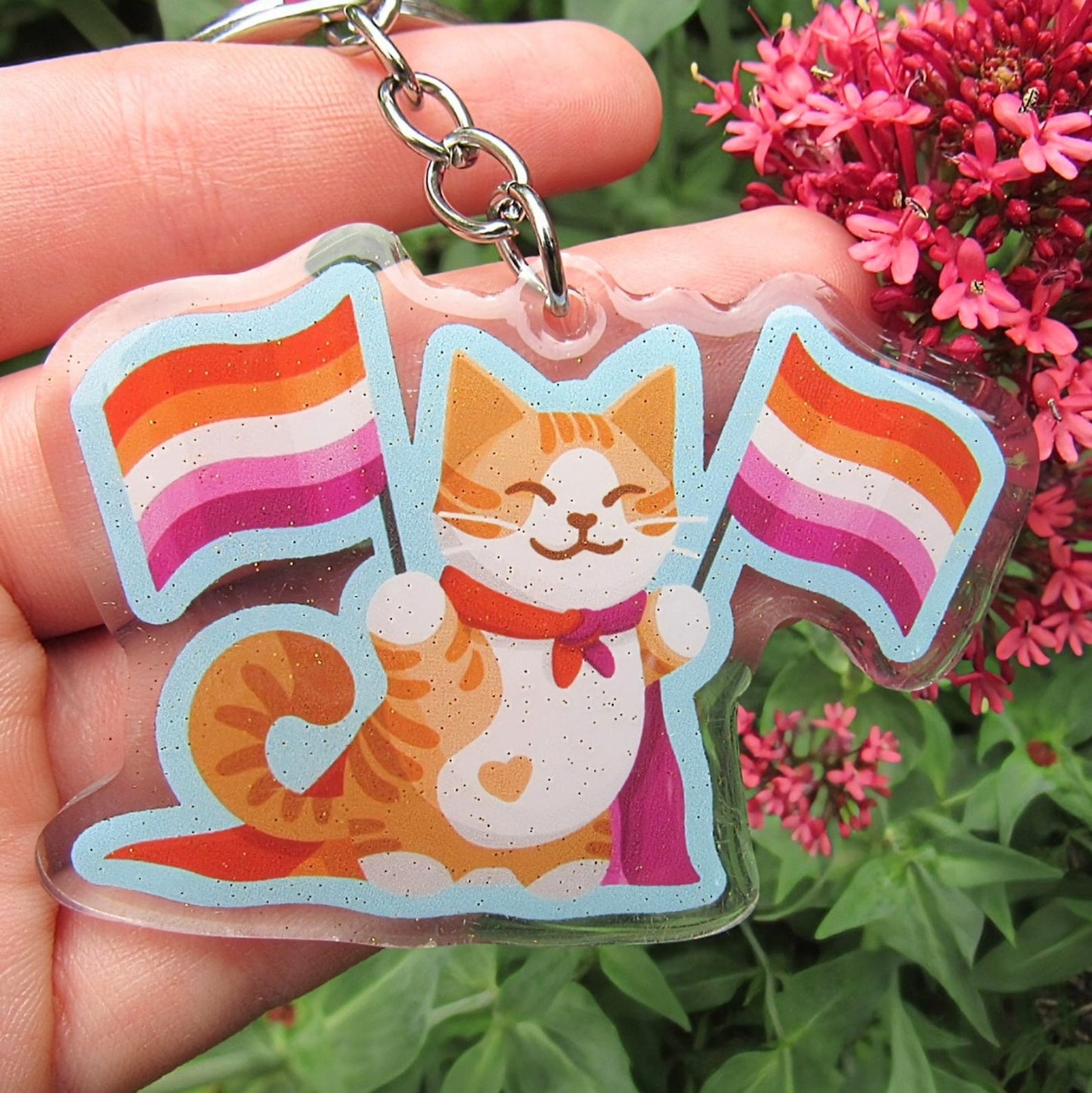 Lesbian Pride Flag Cat Keychain