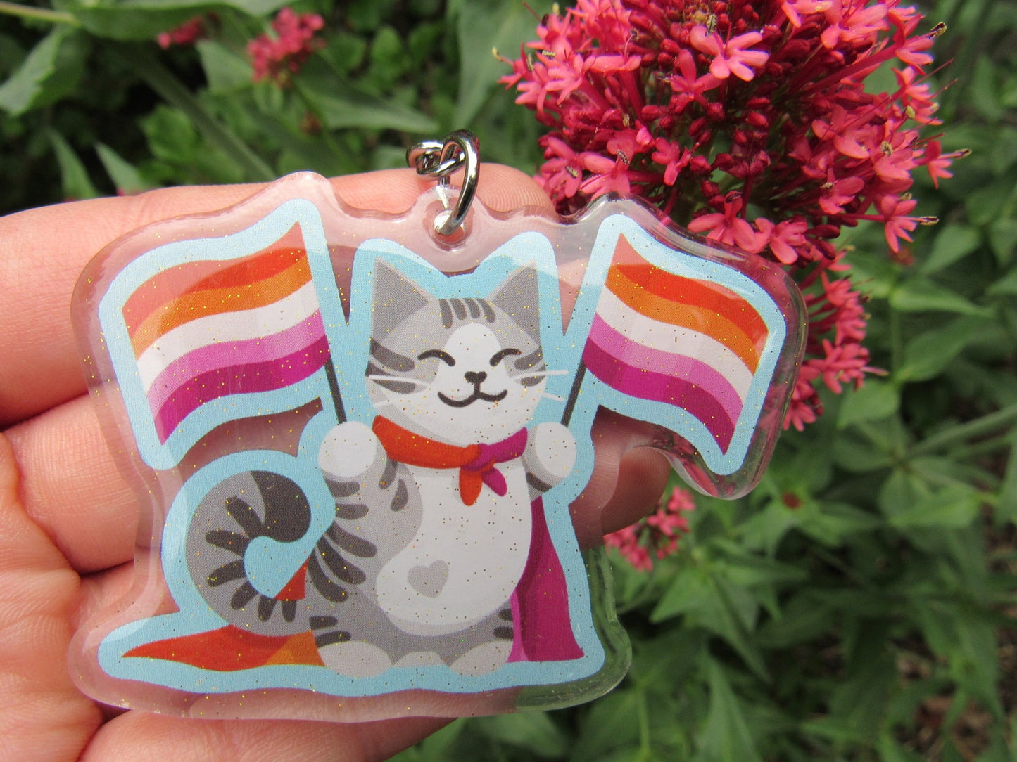 Lesbian Pride Flag Cat Keychain