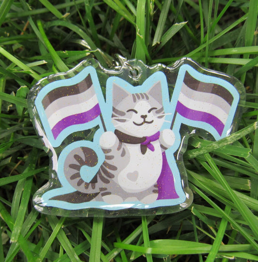 Asexual Pride Flag Cat Keychain
