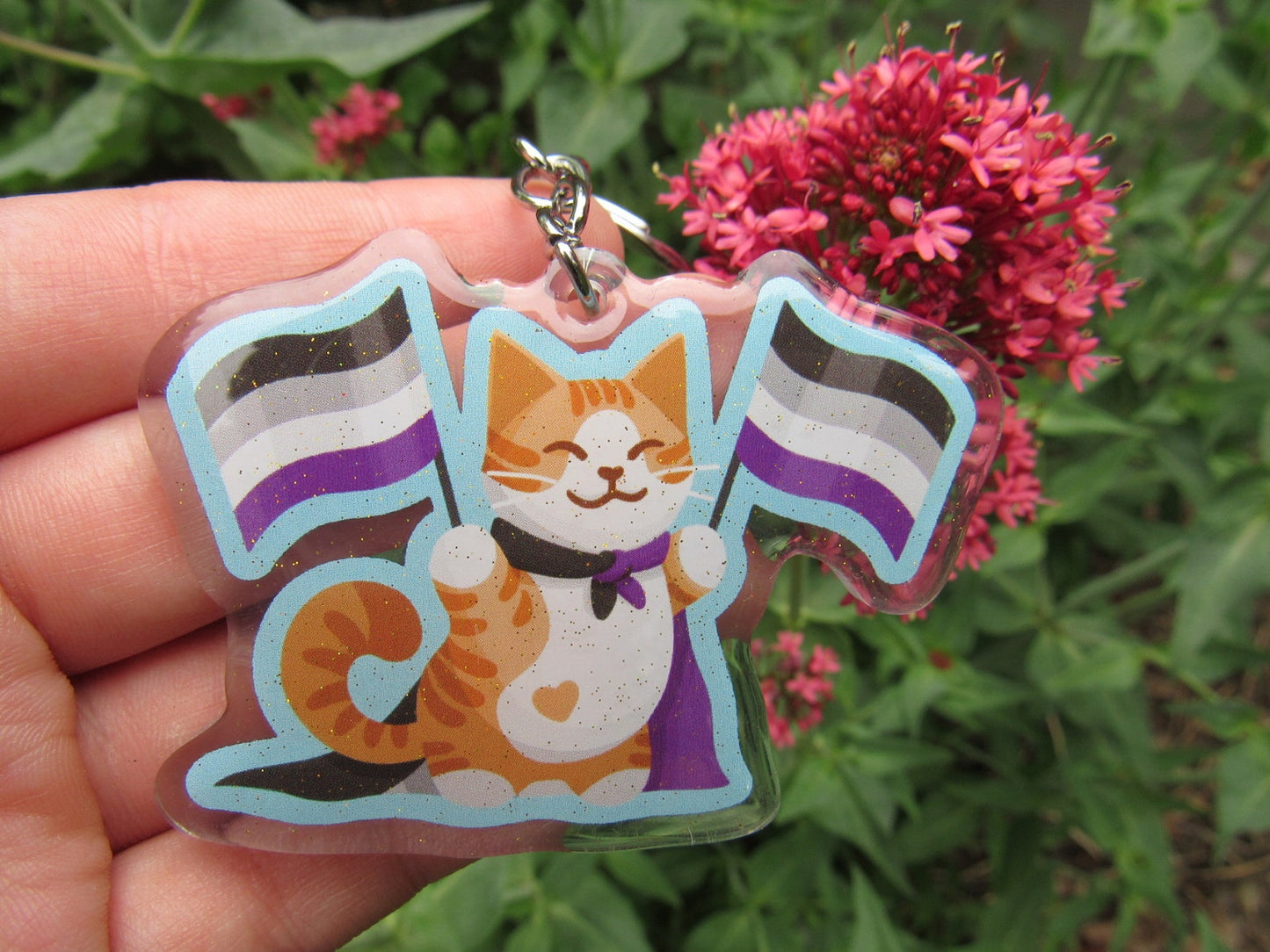 Asexual Pride Flag Cat Keychain