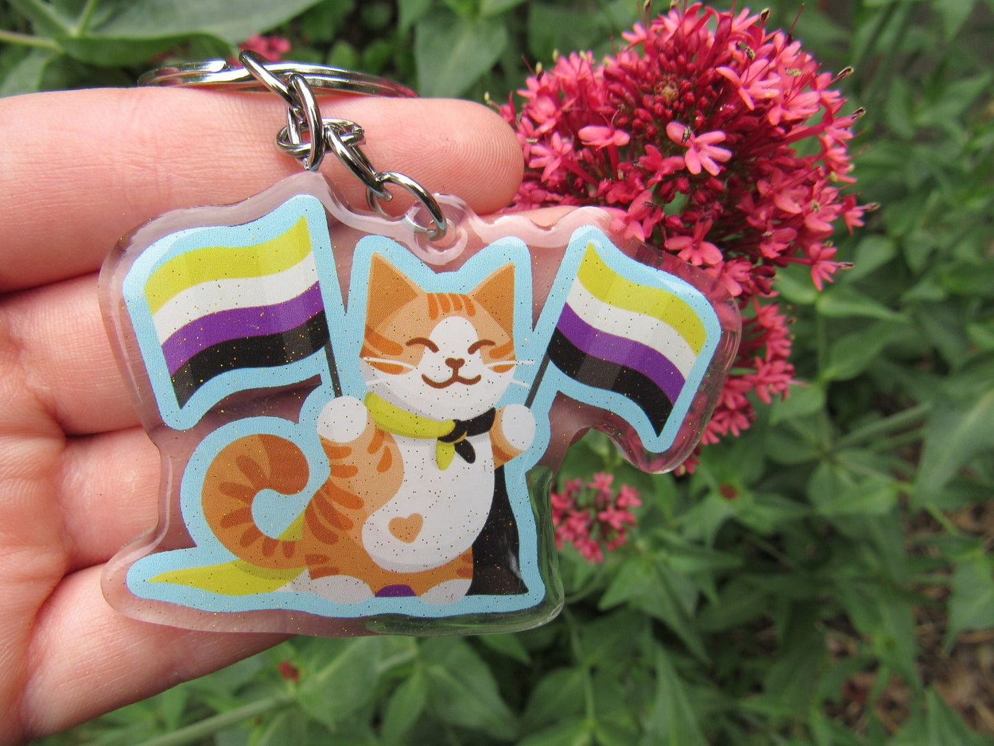 Nonbinary Pride Flag Cat Keychain