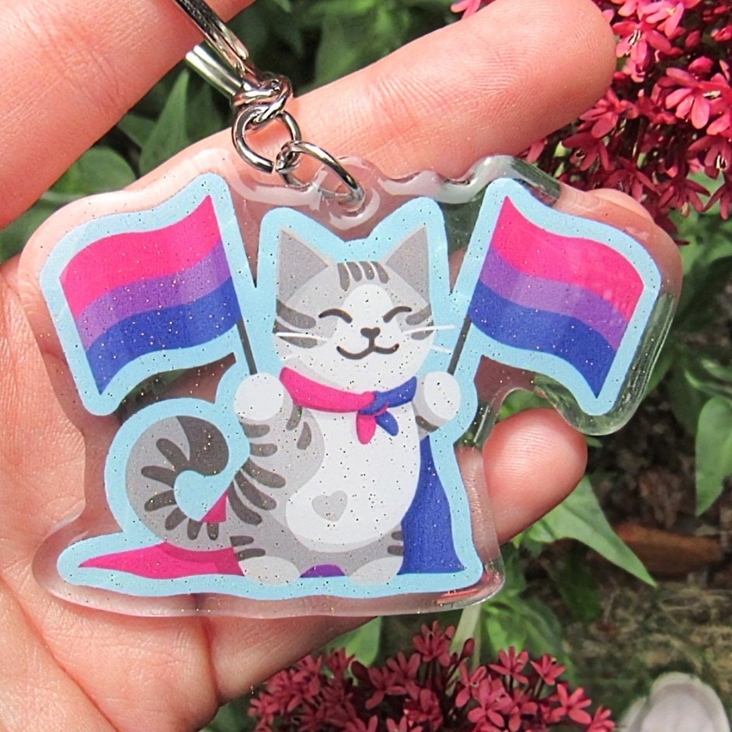 Bisexual Pride Flag Cat Keychain