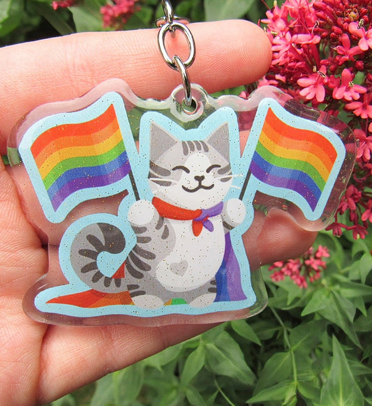 Rainbow Pride Flag Cat Keychain