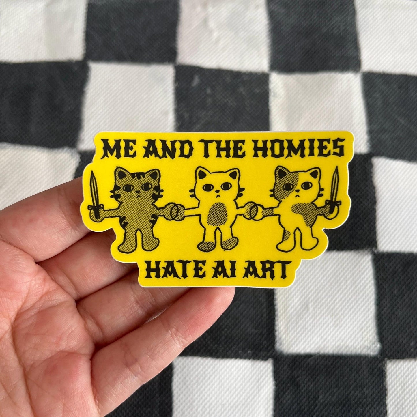 Anti AI Me and the Homies Hate AI Art Matte Vinyl Cat Sticker