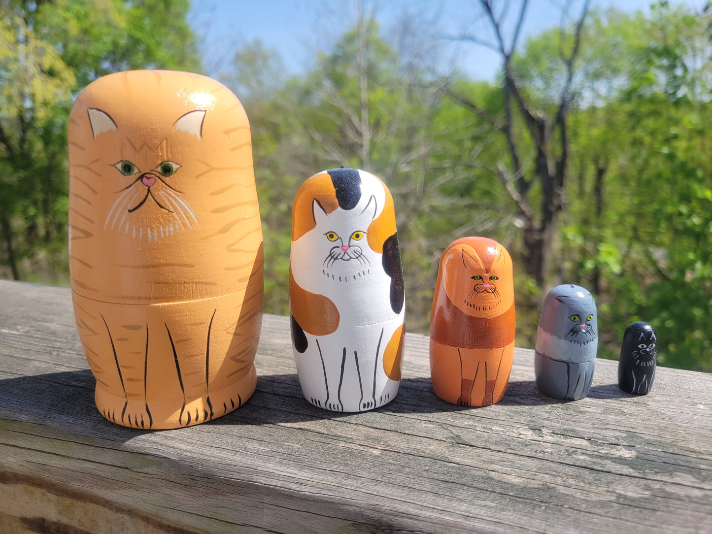 Hand-Painted Wooden Matryoshka Nesting Doll Cats