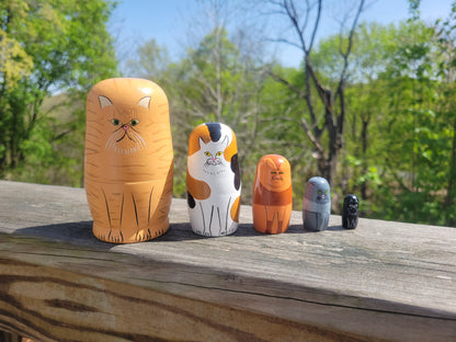 Hand-Painted Wooden Matryoshka Nesting Doll Cats