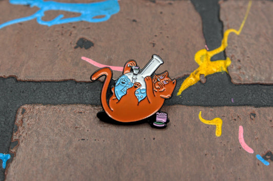 Orange Cat with Bong Enamel Pin