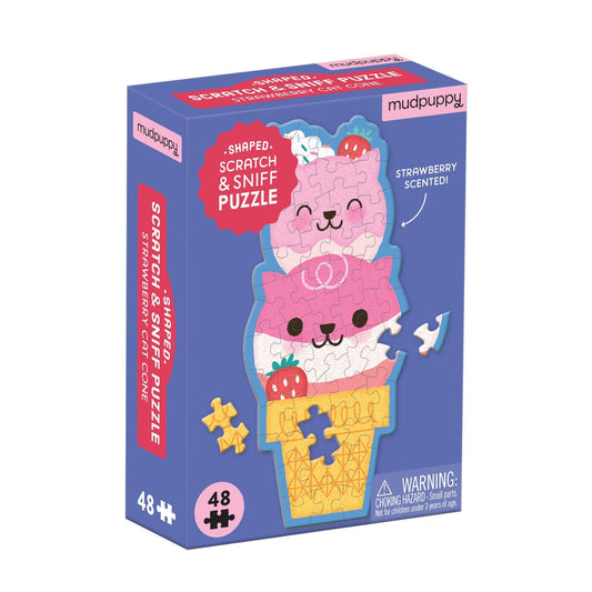 Strawberry Cat Cone Shaped 48 Piece Scratch & Sniff Mini Puzzle