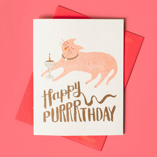 Happy Purrrthday Risograph Cat Birthday Card