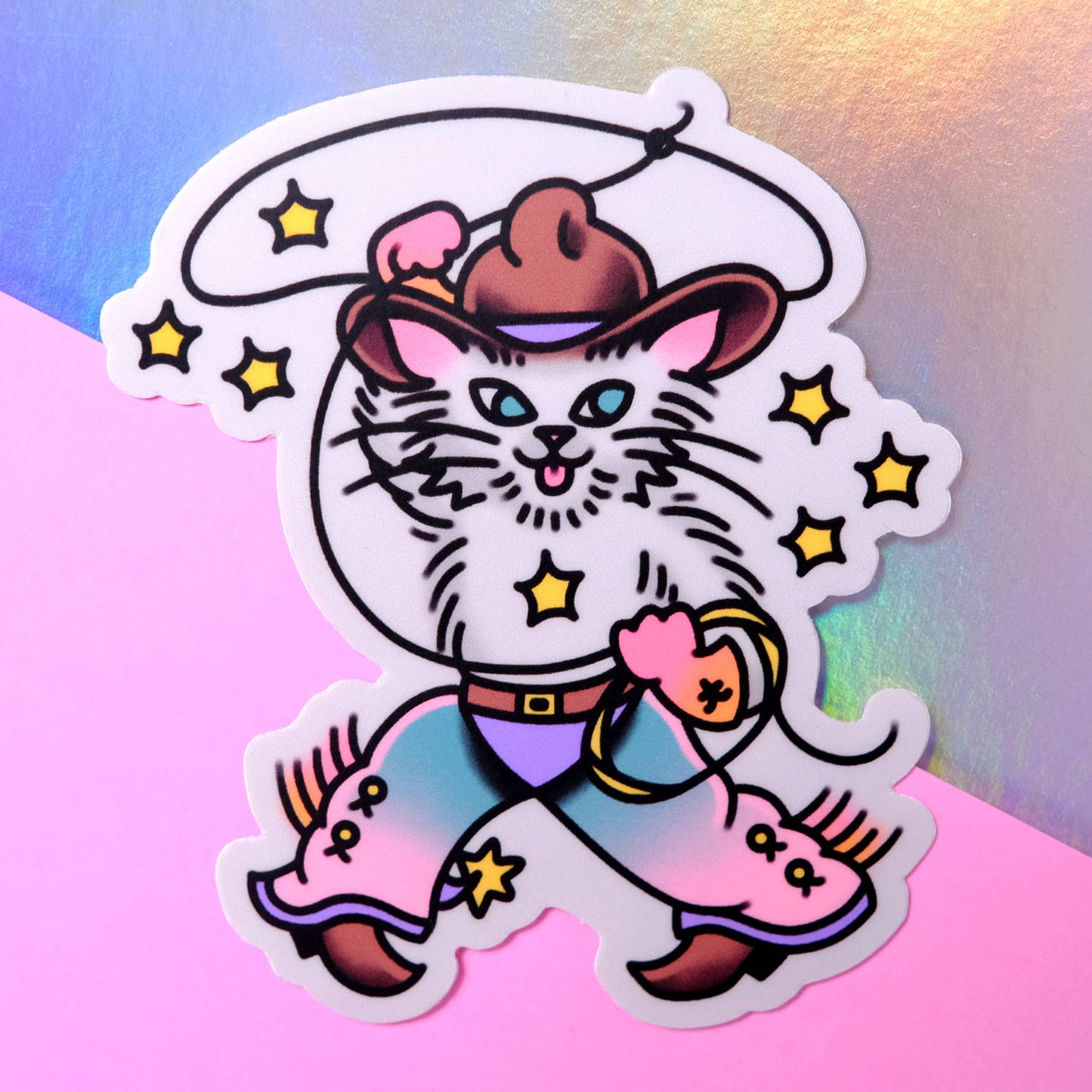 Cowboy Cat Tattoo Flash Inspired Sticker