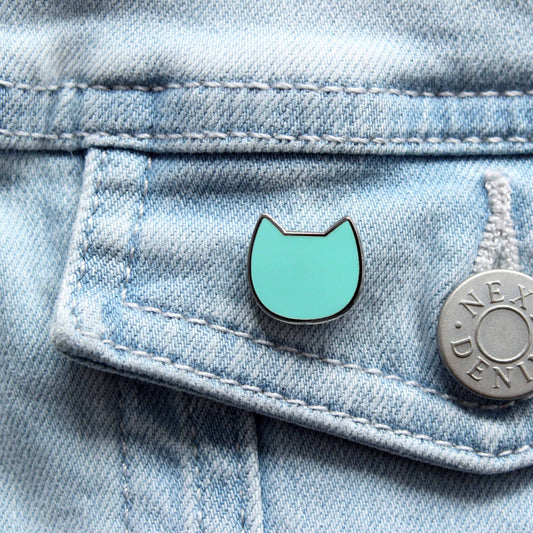 Mini Cat Enamel Pin Badge - Turquoise