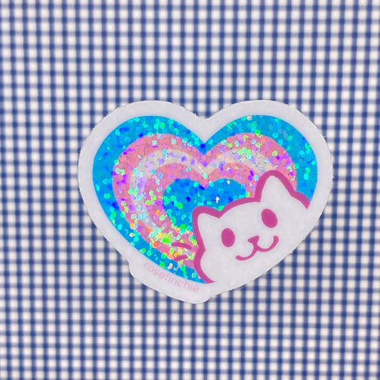 Trans Pride Cat Heart Glitter Sticker