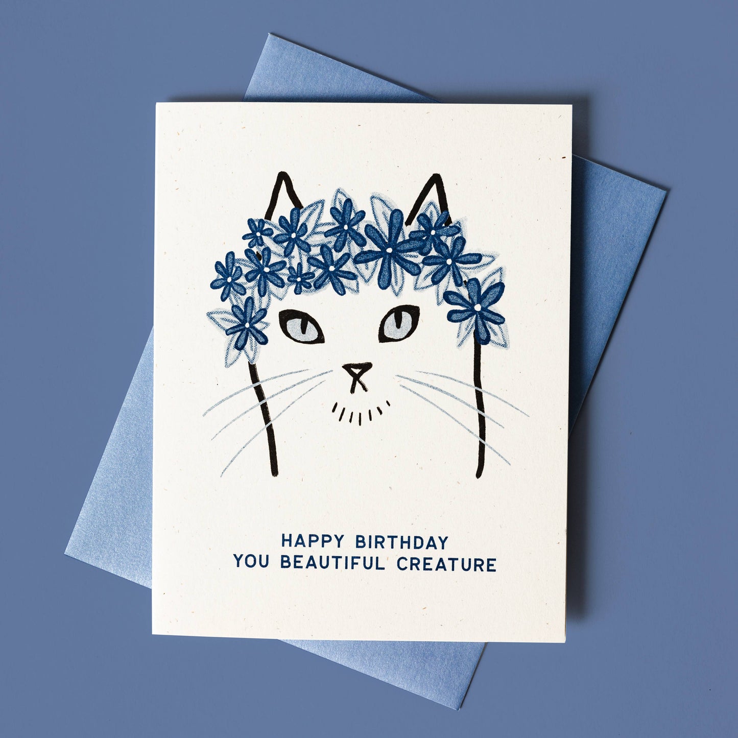 Happy Birthday You Beautiful Creature Risograph Cat Birthday Card