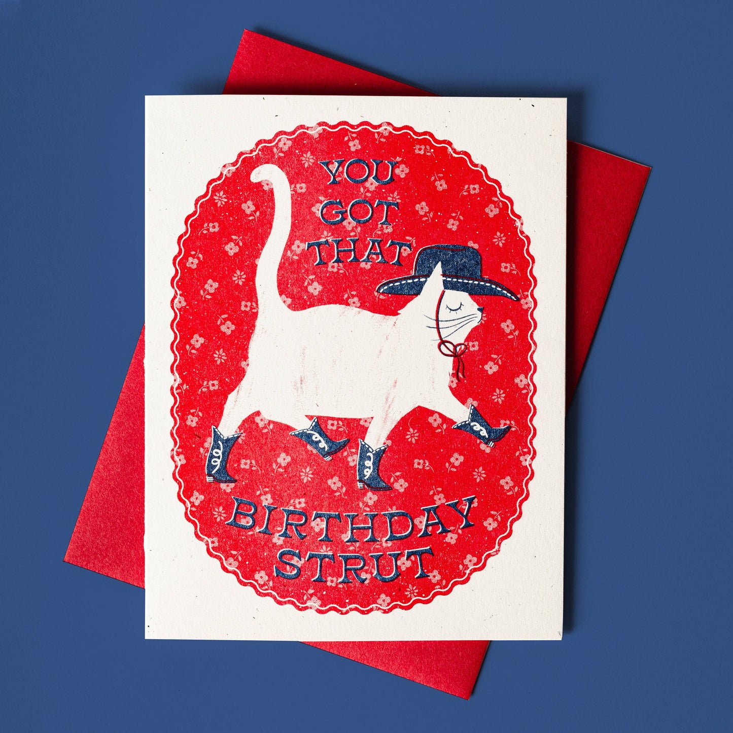 You Got That Birthday Strut Cowboy Cat Risograph Card