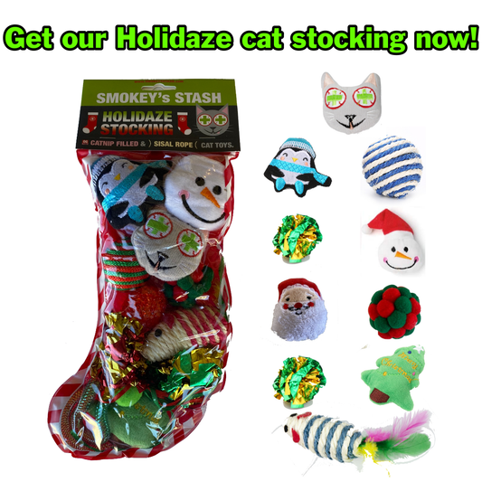 Smokey's Stash Christmas Stocking Stuffed w/12 Catnip Toys