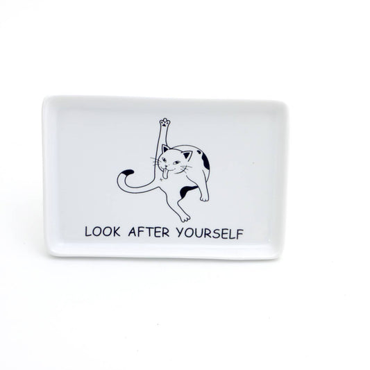 Look after Yourself Cat Licking Itself Trinket Tray