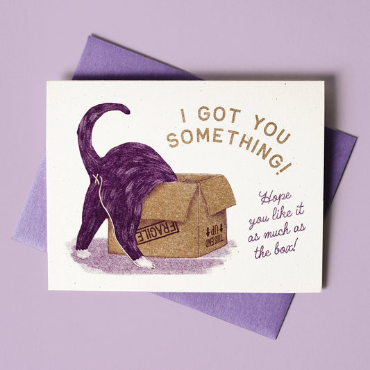 I Got You Something! Risograph Cat Birthday Card