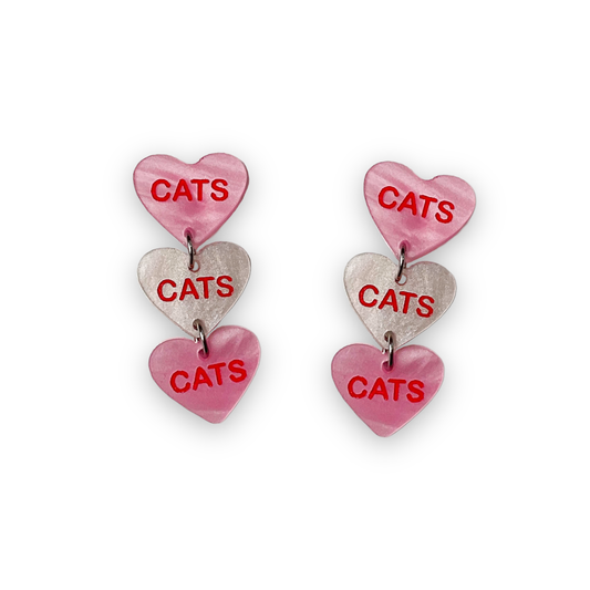 Cats Cats Cats Candy Heart Earrings