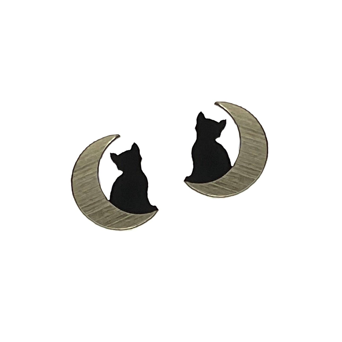 Small Cat in Moon Earrings