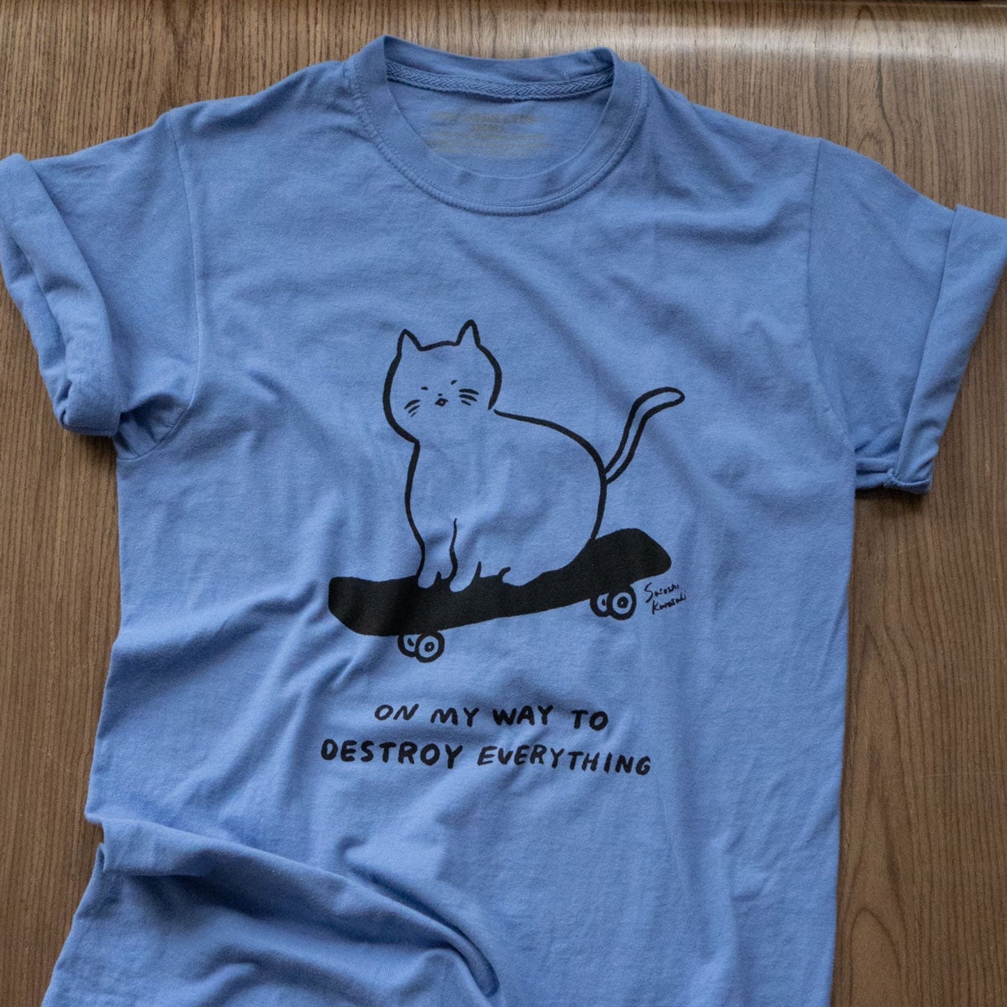 Skateboard Cat Unisex T-Shirt ‘On My Way to Destroy Everything'