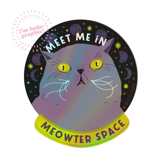 Meet Me in Meowter Space Holographic Vinyl Cat Sticker