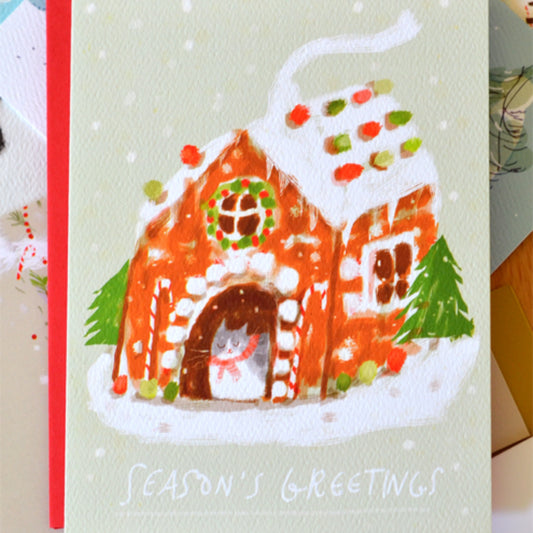 Season’s Greetings Gingerbread Cat House Card