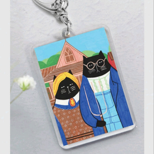 Famous Painter Cat Keychain - American Gothic