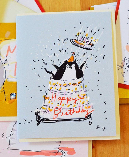 Giant Cake Birthday Cat Card