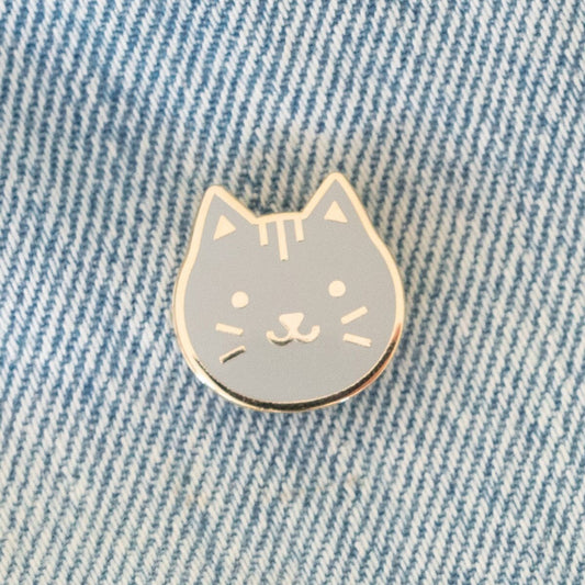 Gray Kitty Cat Head Enamel Pin