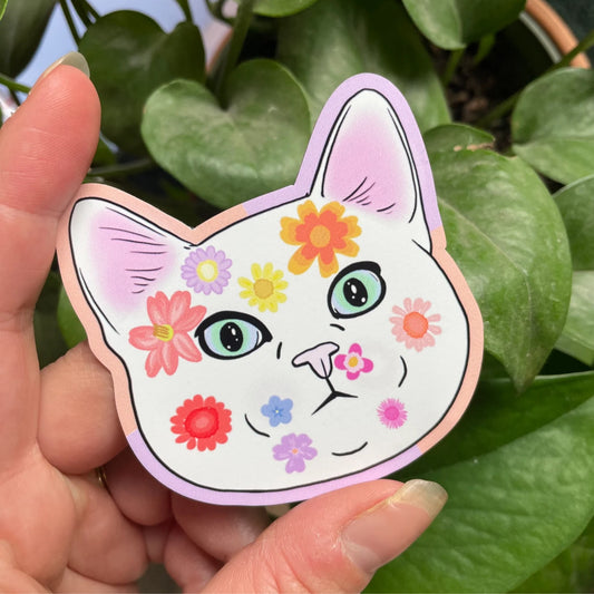 Floral White Cat Magnet
