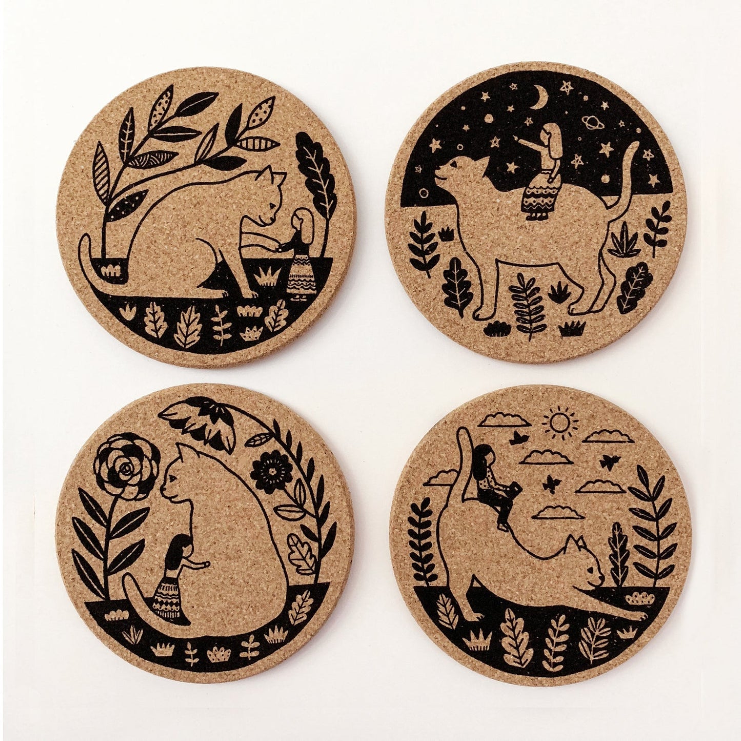 A Girl and Her Kitty Cork Coaster Set