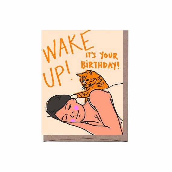 Wake Up Cat Birthday Card