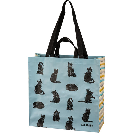Cat Lover Market Tote Bag - Blue with Black Cats