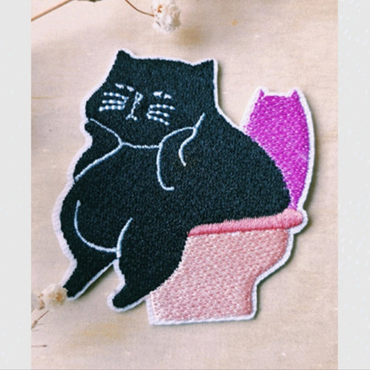 Toilet Bowl Cat Iron-On Patch