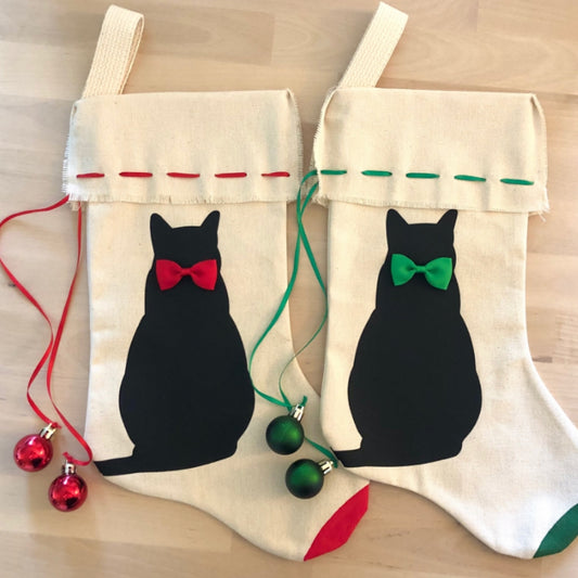 Cat Christmas Stocking (Red or Green)
