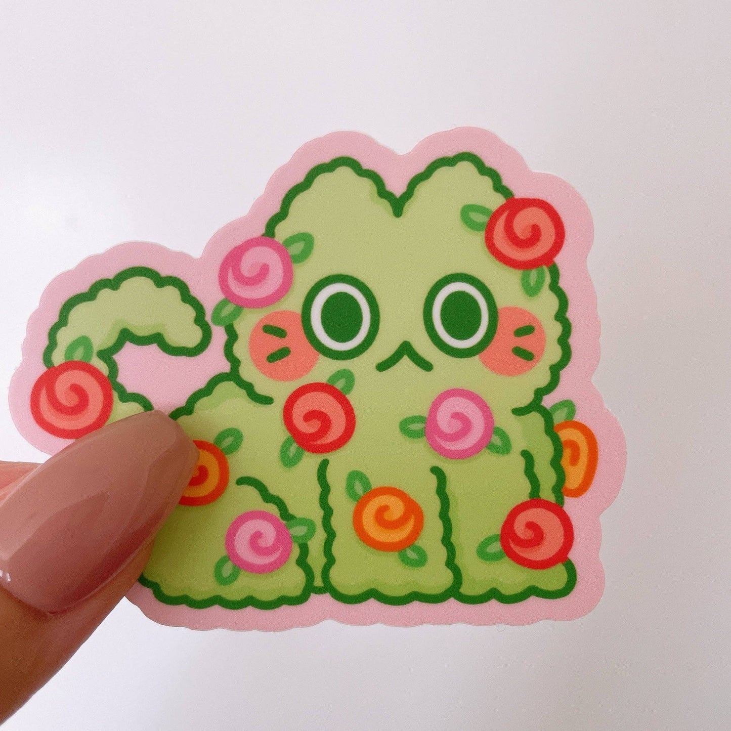 Green Rosebush Cat Sticker