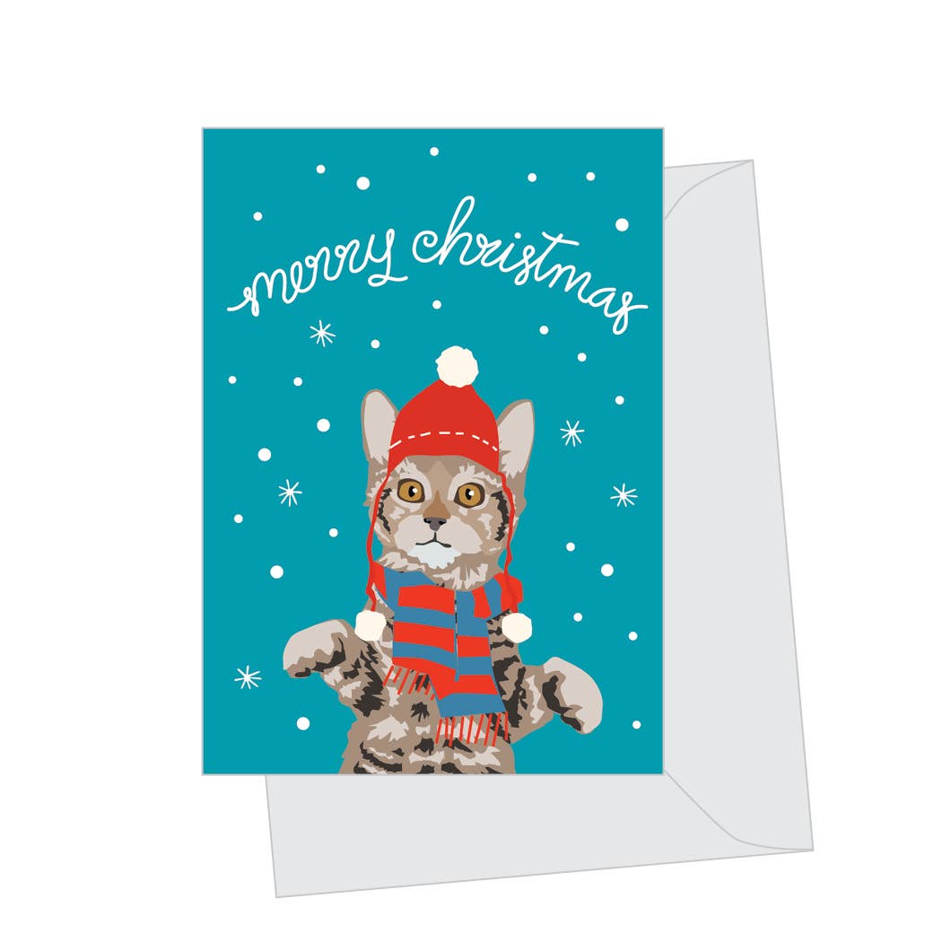 Mini Merry Christmas Tabby Cat, Folded Enclosure Card