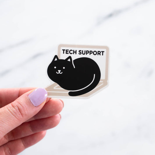 Tech Support Black Cat on Laptop Sticker