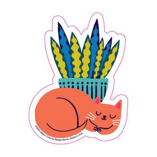 Cat Nap Orange Cat with Plant Sticker